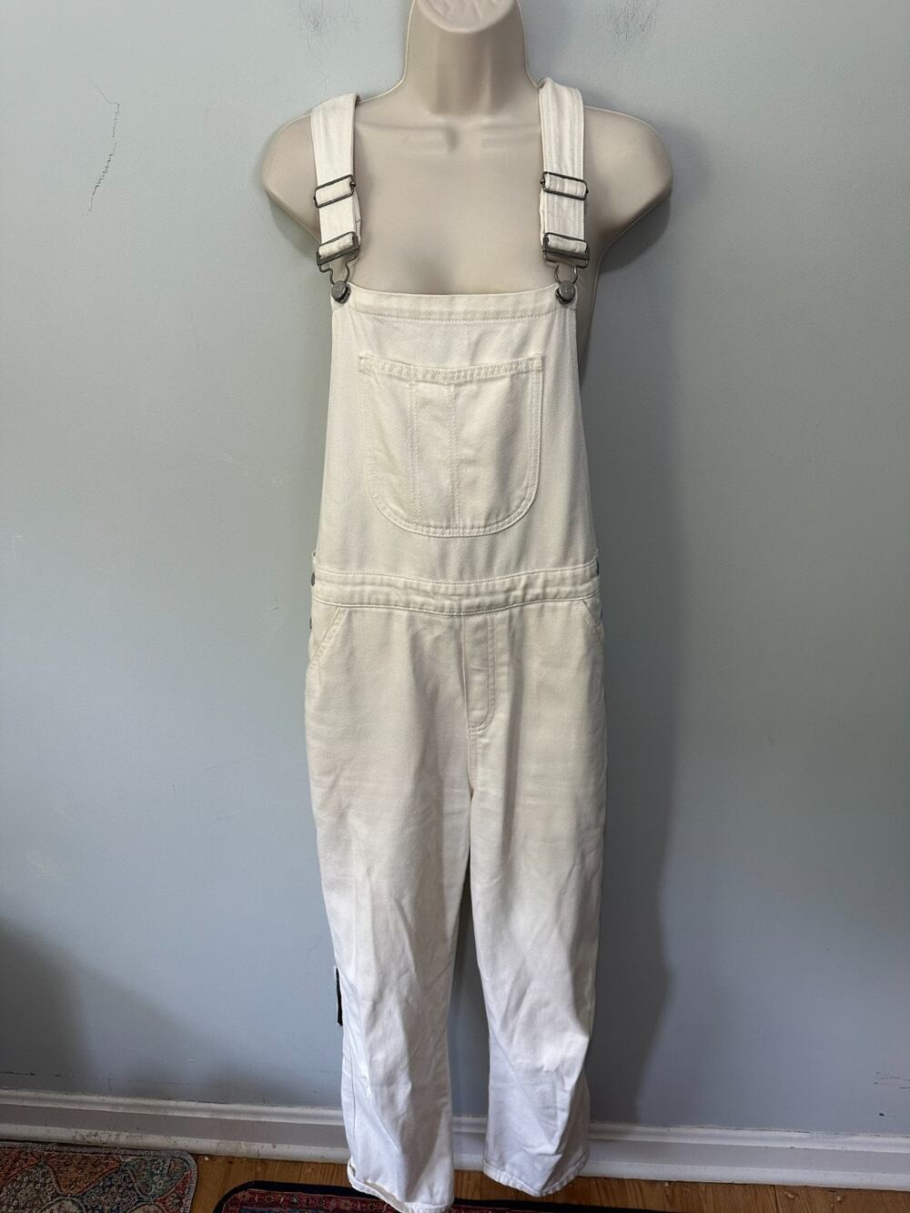 Reformation Jeans Smith Overalls Womens 2 Cream Straight Leg Utility Distressed